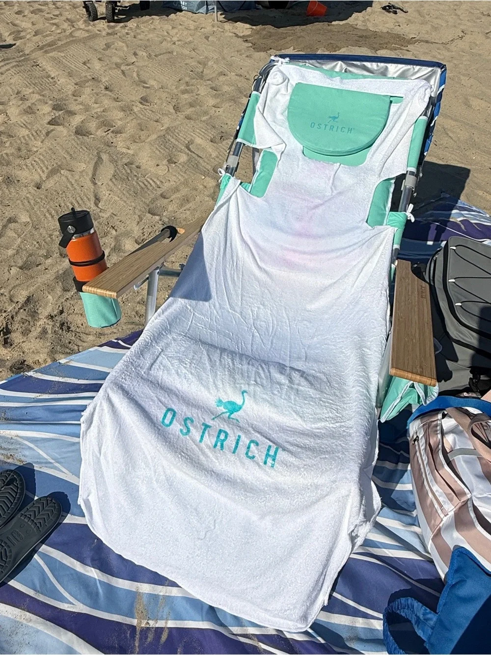 Ostrich custom towels for beach chair with face and arm holes